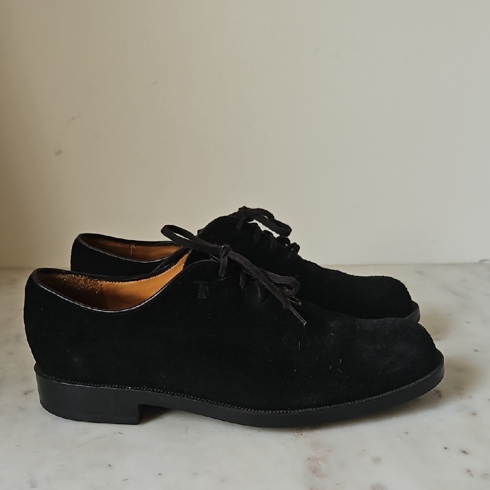 TOD'S: Classic Black Suede Logo Oxfords